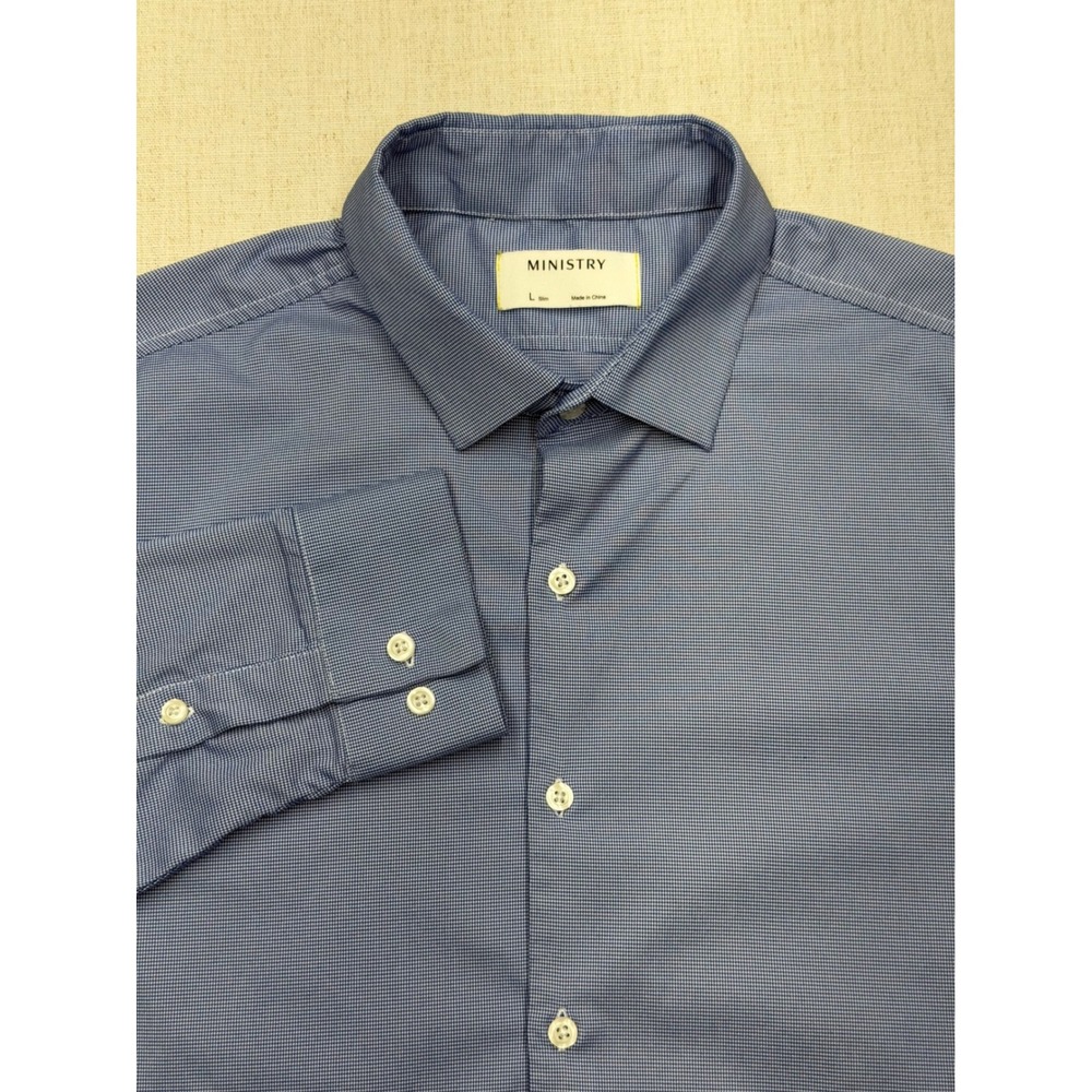 Ministry of Supply Apollo Dress Shirt Mens Large Slim Blue Micro Houndstooth